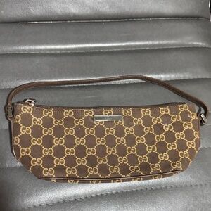 Gucci Brown and Gold Monogram Clutch